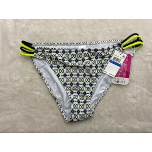 Hula Honey Women's Bikini Bottom Black Neon Yellow Size Small Strappy Hips